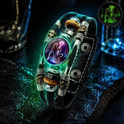 📢📢50% OFF !! ⏰Glow-in-the-Dark Leather Zodiac Sign Bracelet For Men and Women (6.9/8.1 inches)♑️