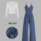 👗 LIMITED-TIME 50% RABATT! ✨ Glamouröser Zweiteiler – V-Ausschnitt Overall, Spitzen-Shirt ✨