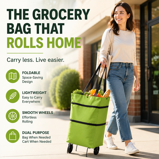 📢📢50% OFF !! ⏰ Foldable Grocery Cart Bag – The Rolling Shopping Bag That Saves Your Back