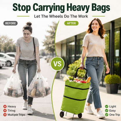 📢📢50% OFF !! ⏰ Foldable Grocery Cart Bag – The Rolling Shopping Bag That Saves Your Back