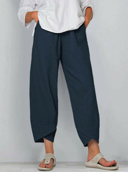 💎 -50% VINTAGE LEINEN-HOSE! 💎 Asymmetrisch, Elastische Taille & Tiefe Taschen – Bequem & Einzigartig