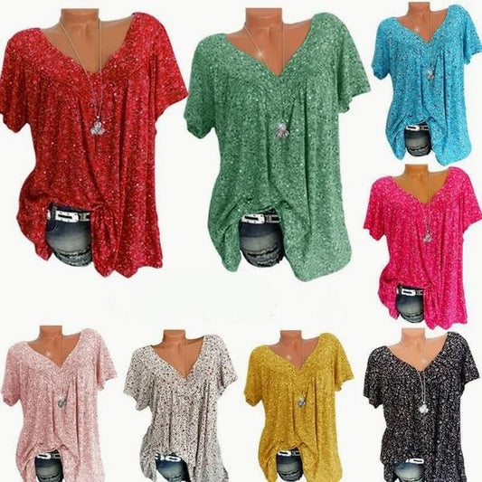 💎 50% RABATT! 💎 Damen Kurzarmbluse mit Frühlingsblumenprint – V-Ausschnitt, Atmungsaktiv & Knitterfrei für Frühling & Sommer 🌸👚