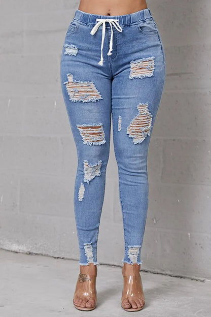 ✨ LIMITIERT: 50% RABATT! 👖 Zerrissene Stretch-Skinny-Jeans – Figurformend, Elastischer Kordelzugbund & Bequem für den Alltag 🔥