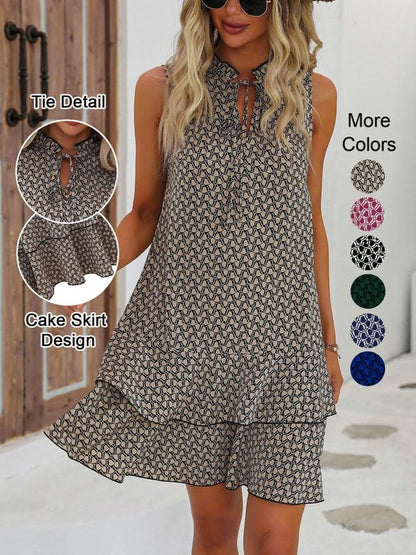 👗 LIMITED-TIME 50% RABATT! ✨ Damenkleid mit Schleife – Geometrisches Muster, Baumwollmischung, Vielseitig 🌸