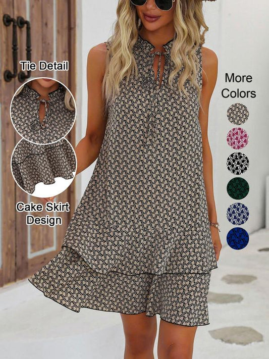 👗 LIMITED-TIME 50% RABATT! ✨ Damenkleid mit Schleife – Geometrisches Muster, Baumwollmischung, Vielseitig 🌸