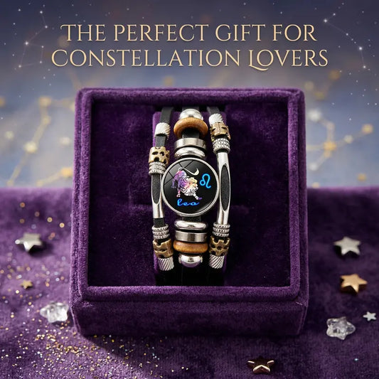 📢📢50% OFF !! ⏰Glow-in-the-Dark Leather Zodiac Sign Bracelet For Men and Women (6.9/8.1 inches)♑️