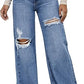 👖 PROMO LIMITÉE 50% DE RÉDUCTION ! ✨ Jean Haut Taille – Boutonnage, Délavé, Déchiré, Coupe Large, Style Vintage ✨