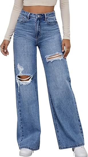 👖 PROMO LIMITÉE 50% DE RÉDUCTION ! ✨ Jean Haut Taille – Boutonnage, Délavé, Déchiré, Coupe Large, Style Vintage ✨