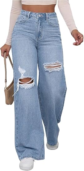 👖 PROMO LIMITÉE 50% DE RÉDUCTION ! ✨ Jean Haut Taille – Boutonnage, Délavé, Déchiré, Coupe Large, Style Vintage ✨