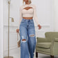 👖 PROMO LIMITÉE 50% DE RÉDUCTION ! ✨ Jean Haut Taille – Boutonnage, Délavé, Déchiré, Coupe Large, Style Vintage ✨
