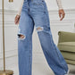 👖 PROMO LIMITÉE 50% DE RÉDUCTION ! ✨ Jean Haut Taille – Boutonnage, Délavé, Déchiré, Coupe Large, Style Vintage ✨
