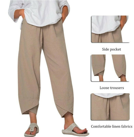 💎 -50% VINTAGE LEINEN-HOSE! 💎 Asymmetrisch, Elastische Taille & Tiefe Taschen – Bequem & Einzigartig