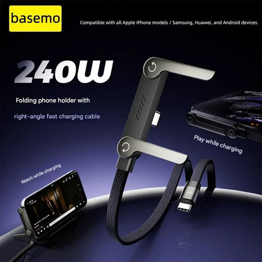 💎 50% RABATT! 💎 2-in-1 Geflochtenes Schnellladekabel mit Integrierter Handyhalterung – 240W Ultra-Fast, T-förmig & Kabelsalat-frei 🔋📱