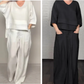 💎 -50% AUF BAUMWOLL-LEINEN SET! 💎 V-Ausschnitt Top & Weite Hose: Atmungsaktiv, Asymmetrisch & Mit Taschen 👖🍂