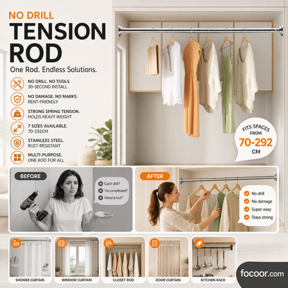 📢📢50% OFF !!⏰Adjustable No-Drill Tension Rod