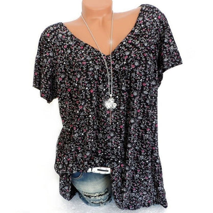 💎 50% RABATT! 💎 Damen Kurzarmbluse mit Frühlingsblumenprint – V-Ausschnitt, Atmungsaktiv & Knitterfrei für Frühling & Sommer 🌸👚