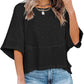 🌸 LIMITED-TIME 50% RABATT! ✨ Einfarbiges Patchwork-T-Shirt – Fünf-Punkt-Ärmel, Loose Fit, Weich 🌈