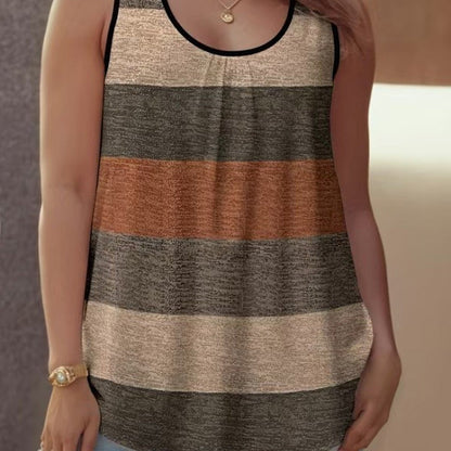 👚 50% RABATT ! ✨ Damen-Tanktop mit Farbblock-Muster & Gerüschtem Ausschnitt – Ärmellos & Kurz ✨