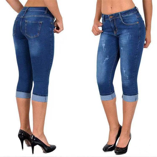 👖 50% RABATT JETZT! Zerrissene Capri-Jeans mit Hoher Taille – Lässig, Bequem & Hochelastisch für Frühling/Sommer 🌞✨