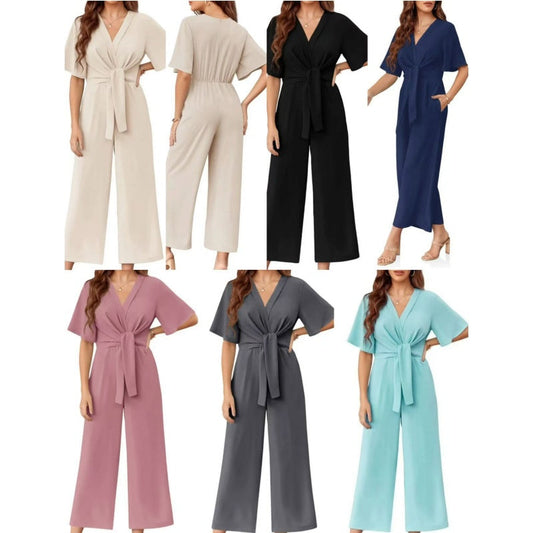 👗 LIMITIERTES ANGEBOT 50% RABATT! ✨ Eleganter V-Ausschnitt Jumpsuit – Weit, Mit Bindeband, Vielseitig 🎀