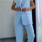Stilvolles Set aus ärmellosem Blazer und hoch taillierter Hose für Damen