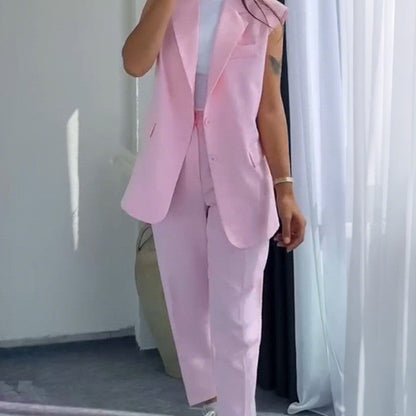 Stilvolles Set aus ärmellosem Blazer und hoch taillierter Hose für Damen