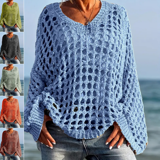🧶 LIMITED-TIME 50% RABATT! ✨ Damen Häkelstrick-Top – Luftiges Muster, Lockerer Schnitt, 6 Farben 🌸
