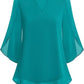 👗 50% RABATT AUF DIE CHIFFON-BLUSE! ✨ V-Ausschnitt & Blumenärmel für leichte Eleganz im Frühling 🌸