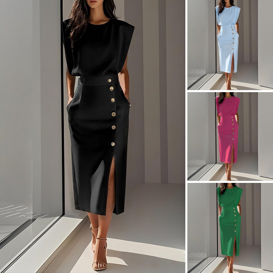 👗 LIMITIERTES ANGEBOT 50% RABATT! ✨ Midikleid mit Schlitz – Schmeichelnde Passform, 6 Farben, Weicher Stoff 💃