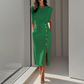 👗 LIMITIERTES ANGEBOT 50% RABATT! ✨ Midikleid mit Schlitz – Schmeichelnde Passform, 6 Farben, Weicher Stoff 💃