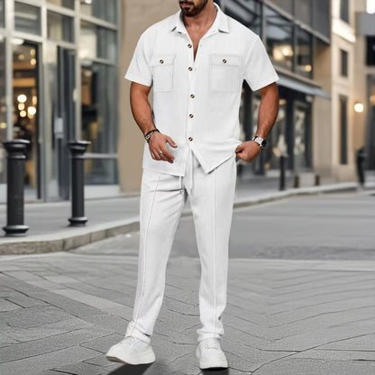 👔 BESTSELLER 2026 - 50% RABATT! ✨ Herren-Zweiteiler – Einfarbig, Baumwolle-Leinen, Lässig ✨