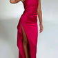 👗 FLASH-RABATT 50% AUF DAS MAXIKLEID! ✨ Satin One-Shoulder-Kleid mit Schlitz & Drapierung – Elegant & Sinnlich