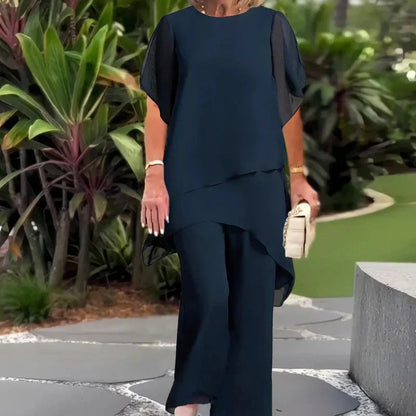 💎 50% RABATT AUF CHIFFON-ZWEITEILER! 💎 Asymmetrisches Top & Weite Hose, Atmungsaktiv & Elegant👗