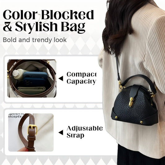 👜 LIMITIERTES ANGEBOT 50% RABATT! ✨ Farbblock-Damenhandtasche – Metallbeschläge, Vielseitig Tragbar, Kompakt 💼