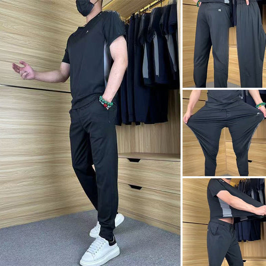 Heren casual sportieve korte mouwen lange broek tweedelige set
