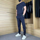 Heren casual sportieve korte mouwen lange broek tweedelige set