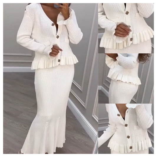 👗Gebreide taille-cinching top & zeemeermin bodycon rok set🛍️