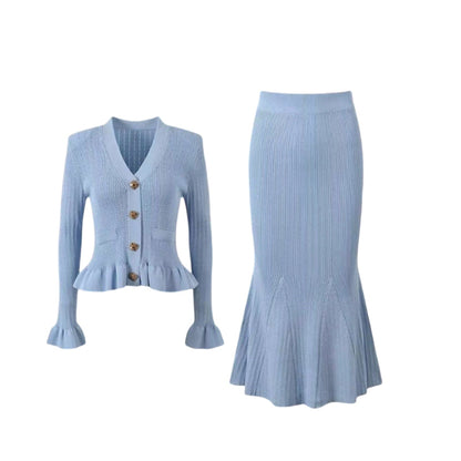 👗Gebreide taille-cinching top & zeemeermin bodycon rok set🛍️