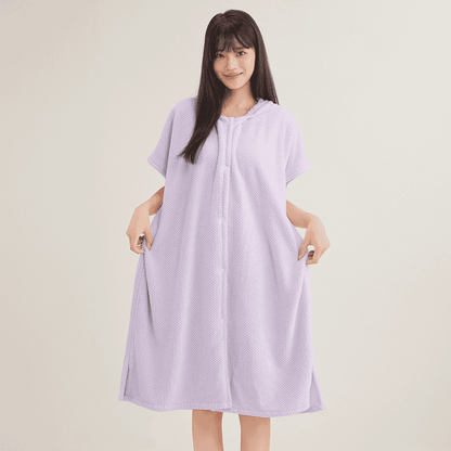 🔥 52% KORTING ! ✨ Dames Comfort Badjas met Capuchon - Zacht Ananasweefsel, Snel Absorberend en Drogend, Handige Drukknopen 🛁👚