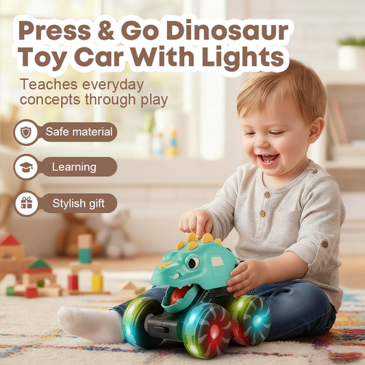 🦖 HOT! Press & Go Dinosaurus Auto + Lichtjes 🚗 –50% Korting 🎁 Kids Must-Have!
