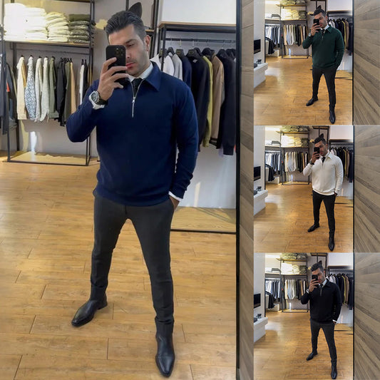 🔥 50% KORTING ! ✨ Heren Slim Fit Half-Zip Top - Modieuze Afwerking, Zachte Glans Stof, Geschikt voor Zakelijk en Casual Gebruik 👔⚡
