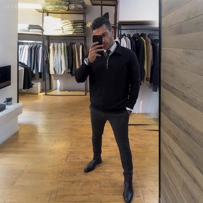 🔥 50% KORTING ! ✨ Heren Slim Fit Half-Zip Top - Modieuze Afwerking, Zachte Glans Stof, Geschikt voor Zakelijk en Casual Gebruik 👔⚡