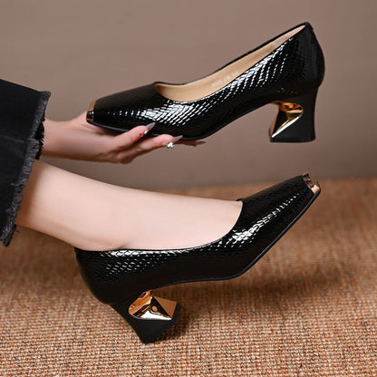 💎 -60% DAMEN PUMPS IM SCHLANGENLOOK! 💎 Quadratische Zehenpartie, Metallakzente & Komfort-Blockabsatz – Perfekt für Büro & Party