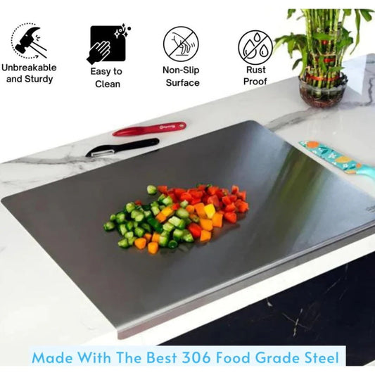 🌿 LIMITIERTES ANGEBOT: 50% RABATT! 🔪 Edelstahl-Schneidebrett – Bakterienabweisend, Klingenschonend & Rutschfest im Einsatz 🍴