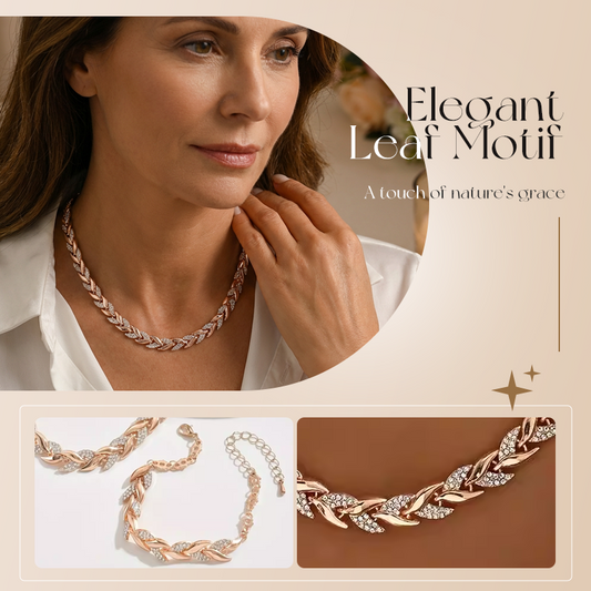 💎 60% RABATT! 💎 Verstellbares Halsketten- & Armband-Set im Blatt-Design mit Strass – Eleganz aus der Natur, Funkelglanz für jeden Anlass ✨🌿