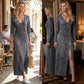 💎 60% RABATT! 💎 Langärmeliges Maxikleid mit V-Ausschnitt – Bodycon-Schnitt, Asymmetrischer Knopf & Hoher Seitenschlitz 👗✨