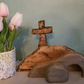 💎 60% RABATT! 💎 Osterszene „Leeres Grab“ – 4-teiliges Massivholz-Set mit Kreuz, Stein & Berg zur Auferstehungsdekoration ✝️🕊️