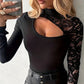 💎 60% RABATT! 💎 Damen Oberteil mit Asymmetrischem Cut-Out & Spitzenärmel – Stehkragen, Slim Fit & Keyhole-Rücken 🖤✨