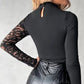 💎 60% RABATT! 💎 Damen Oberteil mit Asymmetrischem Cut-Out & Spitzenärmel – Stehkragen, Slim Fit & Keyhole-Rücken 🖤✨