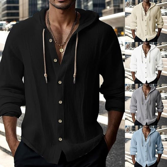 🧥 LIMITED-TIME 50% RABATT! ✨ Herren Kapuzenpullover – Langarm, Uni, 95% Leinen, Mit Knöpfen ✨